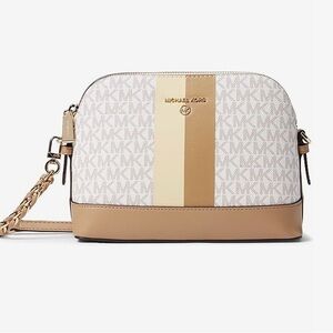 MICHAEL KORS Logo Stripe Dome Crossbody Bag Buttermilk Multi